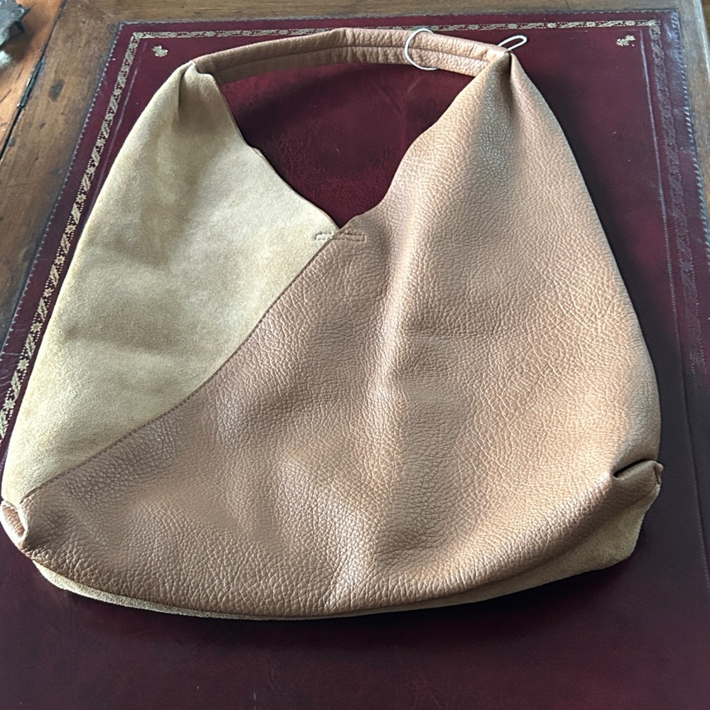 Brown Suede Pebbled Leather Tote Bag Shoulder Bag Animal Friendly NWOT - Picture 12 of 16